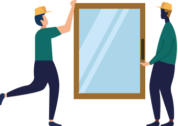 illustration de deux artisans posant une fenêtre