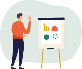 illustration d'un homme présentant un graphique sur un paperboard