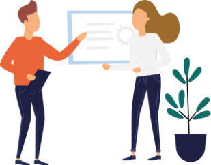 illustration de 2 personnes échangeant sur une présentation graphique