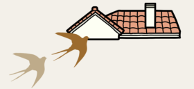 illustration d'une toiture avec des hirondelles