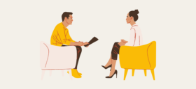 illustration d'un homme et d'une femme discutant